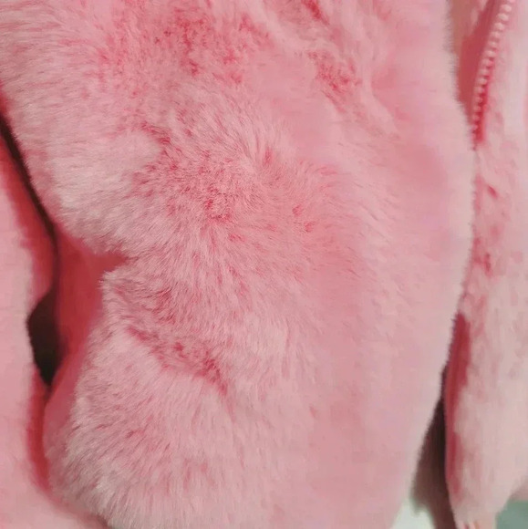 Faux Fur Cropped Bomber Jacket Pink Fluffy Coat Warm Winter Outerwear - Picture 9 of 9